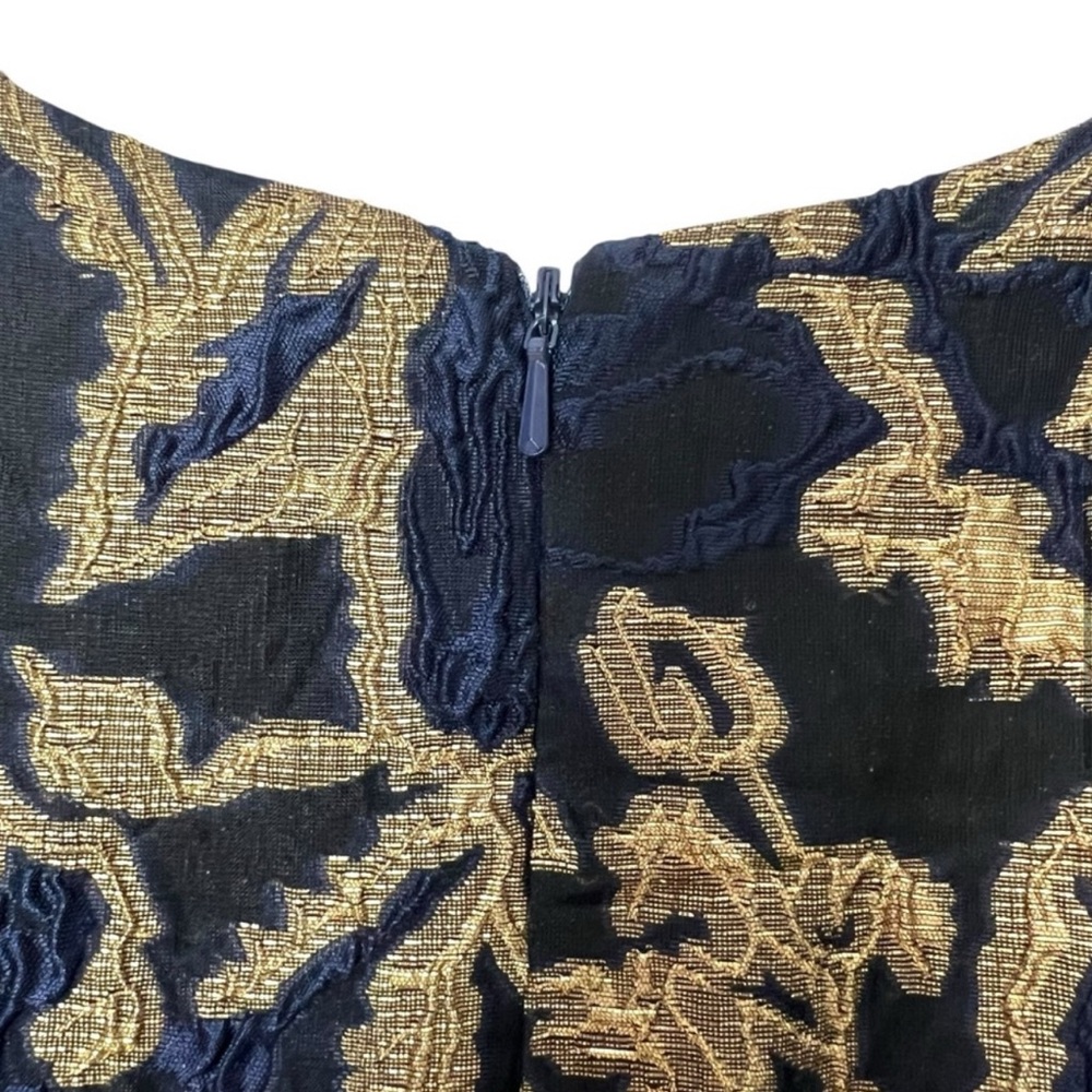 NEW NWT Mac Duggal Cocktail Dress Gown Blue Gold Brocade Size 10 Ruffle - Picture 7 of 15